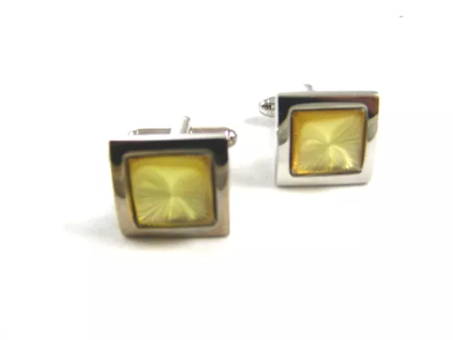 Silvertone & Early Yellow Plastic Dressy Cufflinks Unmarked 102714