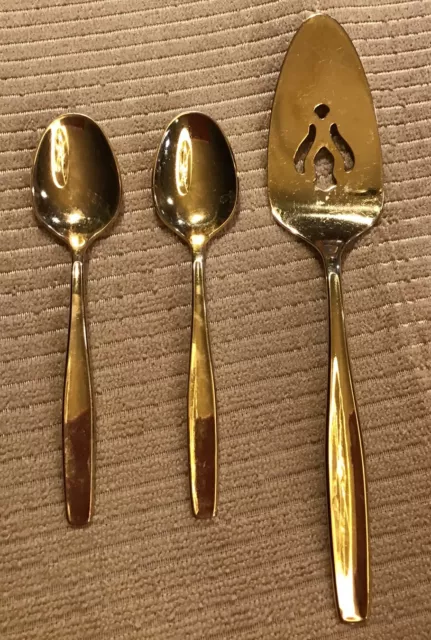 GOLDEN MODERN LIVING 2 Teaspoon 1 Server Spoon Rogers Cutlery Co. IS EUC Silver