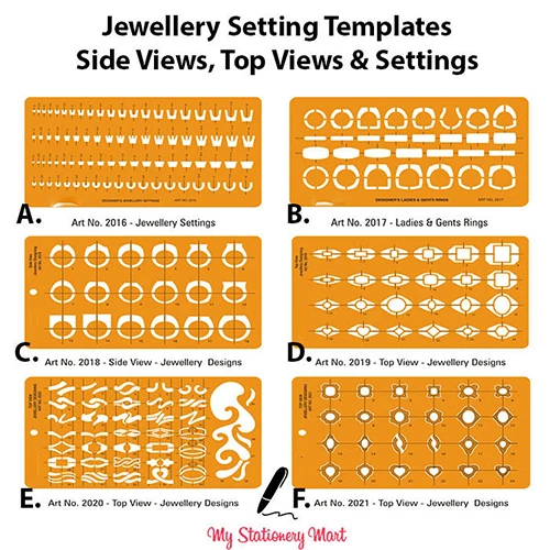 DRAWING DRAFTING TEMPLATE Stencil Settings Side Top View Rings ...