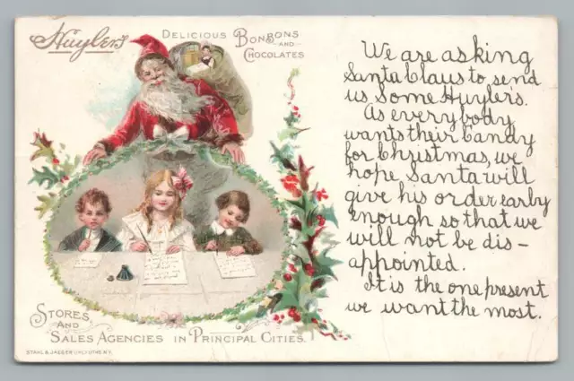 Huyler's Chocolates Advertising SANTA CLAUS Antique Christmas Postcard 1910s