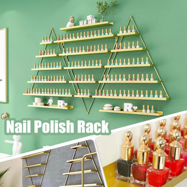 5-Tier Metal Nail Polish Triangle Display Rack Set Salon Shop Wall-Mounted Shelf 2