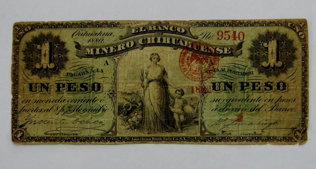 Mexico - Banco Minero Chihuahuense 1882/1880 1 Peso Note Pick S174B