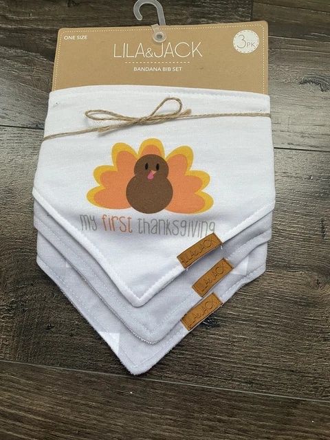 NEW Lila & Jack My First Thanksgiving Bandana Bib Set 3 Pack Turkey,