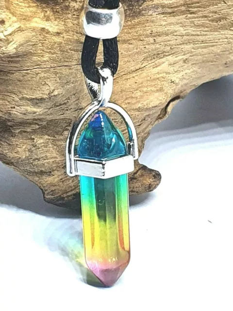 Aura Rainbow Colgante Collar Cuarzo Cristal Piedra Preciosa Curación Chakra...