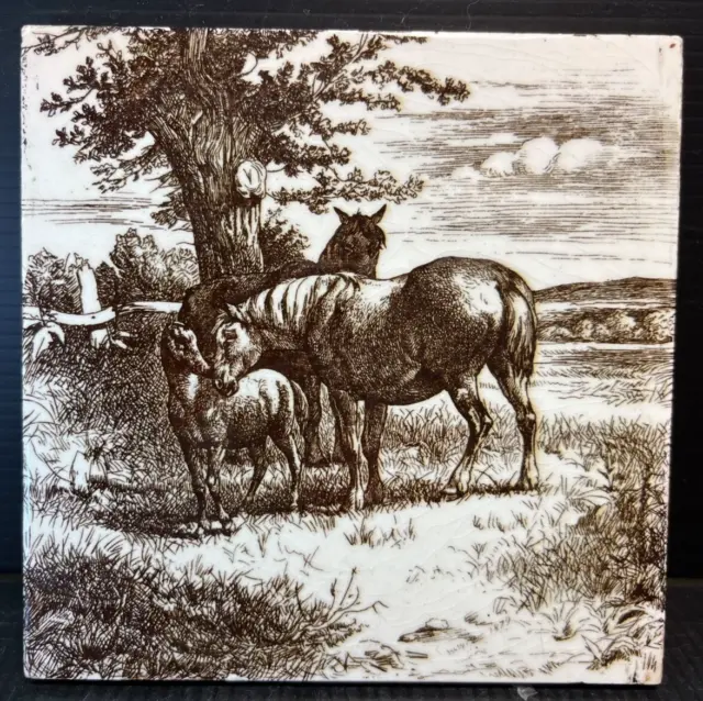Victorian aesthetic Mintons Tile Horse Foal Pastoral John Moyr Smith Circa 1870