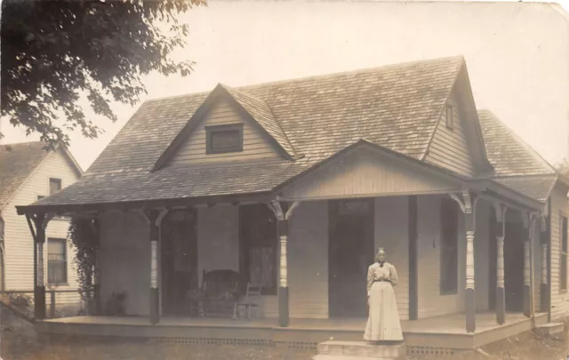 J63/ Plainfield Indiana RPPC Postcard c1910 Home Residence near Church  130