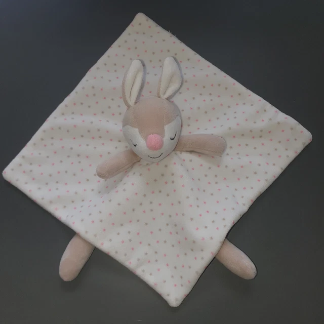 Doudou Plat Faon Biche Obaïbi Pattes Beige blanc Nez Rose Étoiles Neuf