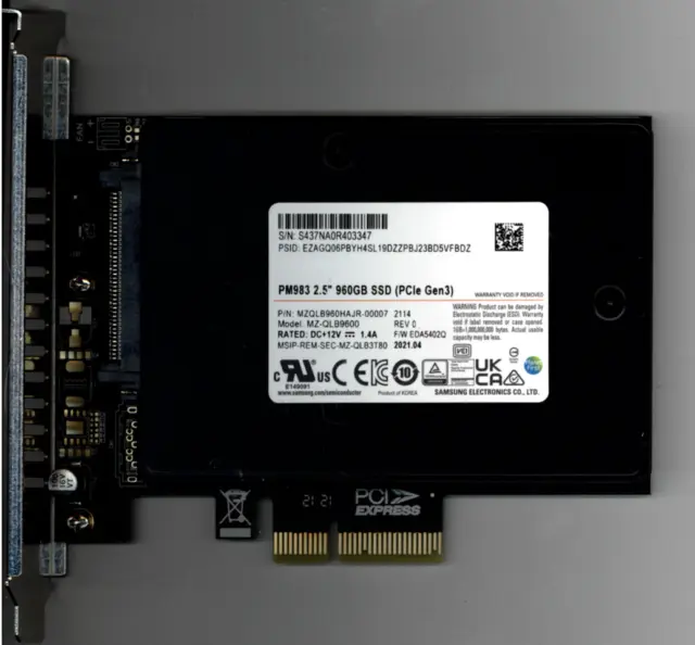 SAMSUNG PM983 2,5" 960go SSD SAS PCIe GEN3 + adaptateur MZ-QLB9600 état neuf