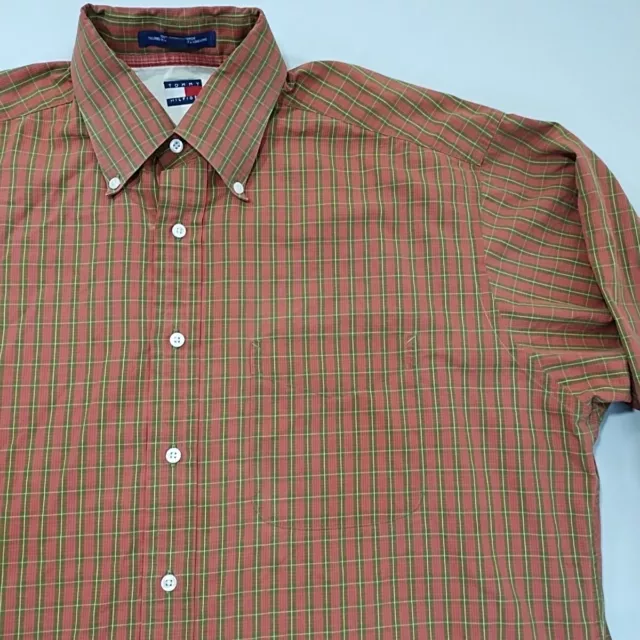 Tommy Hilfiger Mens Button Down Dress Shirt Brown Plaid Large Business '90's 3