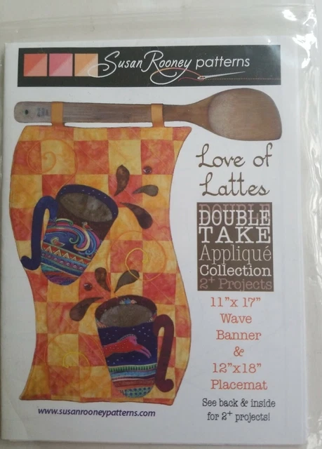 Lattes Coffee Flag pattern Banner Susan Rooney Applique placemat 11x17 18x12 NEW