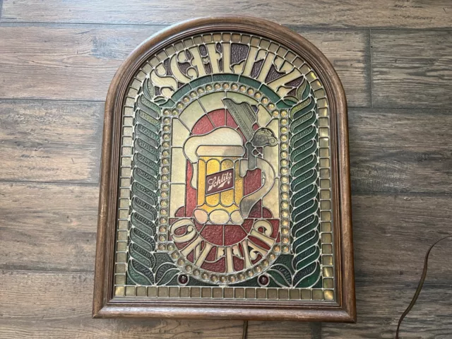 Schlitz On Tap Faux Stained Glass Lighted Beer Sign *READ