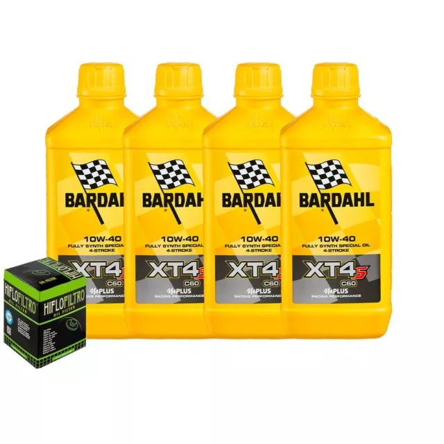 Kit Tagliando 4 Litri Olio Moto Bardahl XT4-S 10W40 C60 + Filtro Olio Hiflo