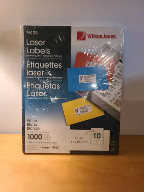 WilsonJones 75103 Laser Labels 4" x 2" Compatible Avery 5163