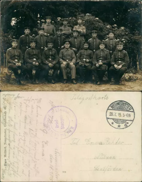 Ansichtskarte Neumünster Soldatengruppe, Privatfoto Ak, WK1 Militaria 1915