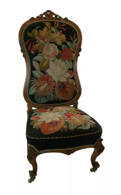 Victorian Walnut & Needlepoint Nursing Chair - United Kingdom - Mid 19th Century