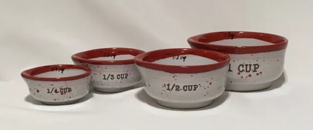 Farmhouse nesting ceramic measuring cups peppermint & pine red/white EUC 2