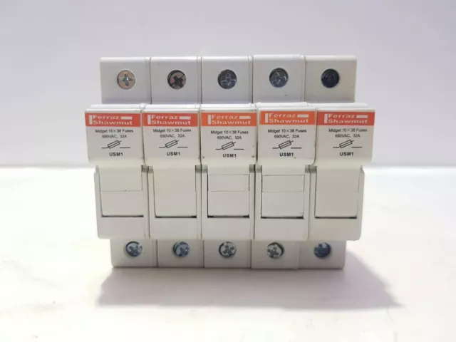 Ferraz Shawmut Usm1 Mersen Y213944 Fuse Holder Midget 10X38 Fuses / Lot Of 5