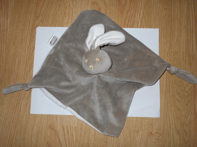 DOUDOU plat carré lapin BAMBINO blanc marron beige brun noeuds