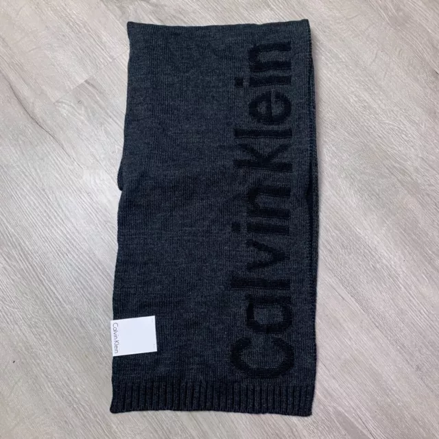 Calvin Klein Mens Scarf Cutoff Logo One Size Warm Winter Heather