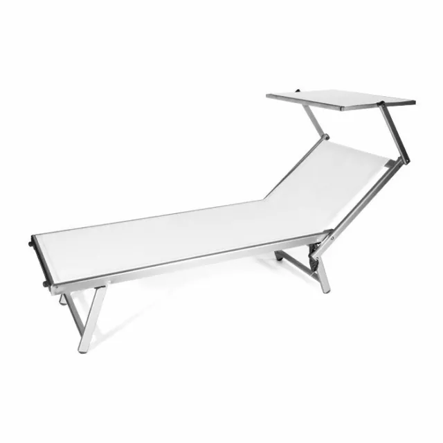 Chaise Longue Mer Transat Plage Aluminium Parasol Réglable Blanc 530