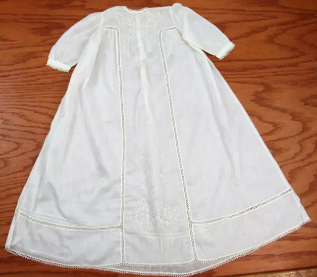 Antique Christening Gown white fine cotton with tatted trim eyelet embroidery