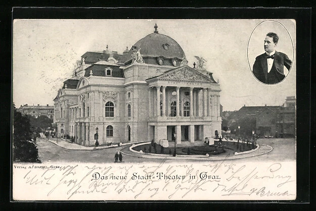 Graz, Neues Stadt-Theater, Porträt, Ansichtskarte 1899