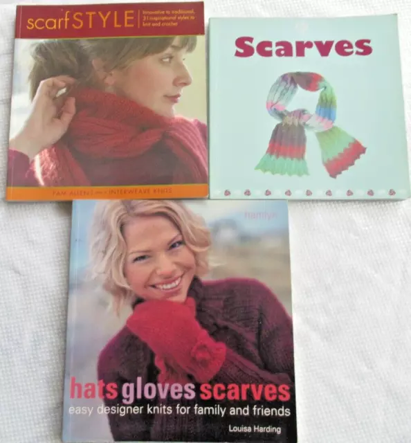 3 books KNIT SCARVES Dozens of patterns, some Hats, Gloves also.  Large books EC