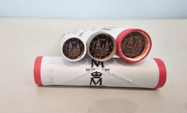 Lot 3 rouleaux 1, 2 et 5 centimes Euros Espagne 2024 de Banque !