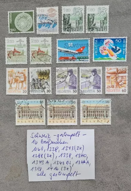 16 Briefm Schweiz MiNr.: 1169-1416, (s. Text) aus 1980-1990, gestempelt, top