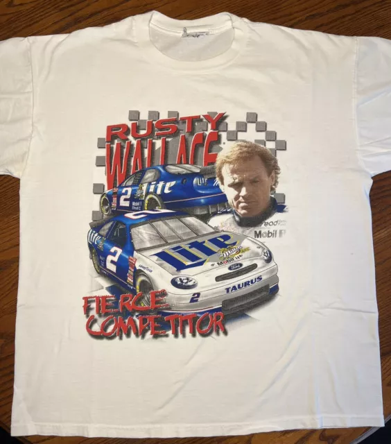 Vintage Rusty Wallace T-shirt XL 90s Nascar Double Sided Miller Lite Ford Racing