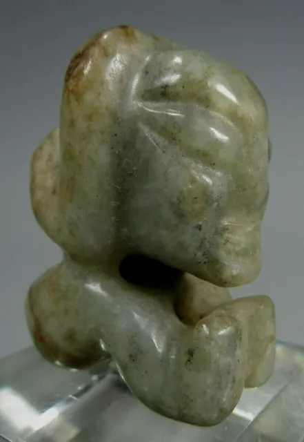 China Chinese Russet/Green Jade Carved Amulet Figure of a Crouching man