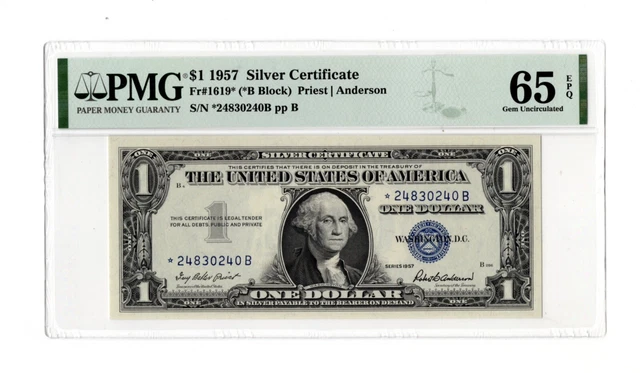 1957 $1 Silver Certificate Star Fr. 1619* - PMG 65 EPQ