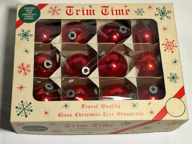 Vintage 60'S Shiny Brite 12 2 1/4'' Red Glass Christmas Ornaments With Box