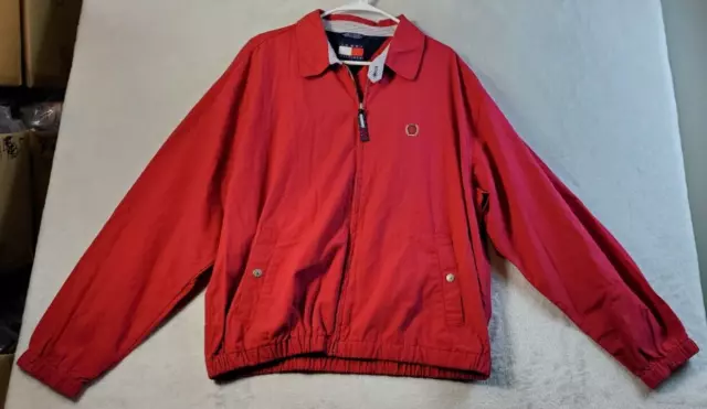 Tommy Hilfiger Jacket Mens Large Red Long Sleeve Pockets Logo Collar Full Zipper