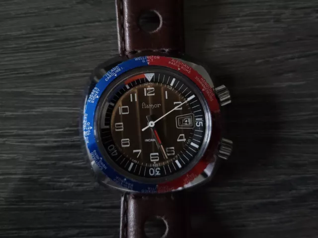 Montre Vintage Flamor Incabloc Années 70 No Rolex Omega Breitling Heuer