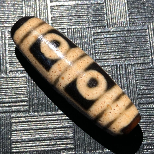 Magic Tibetan Old Agate 4Eye Totem dZi Bead Amulet12*38mmH010