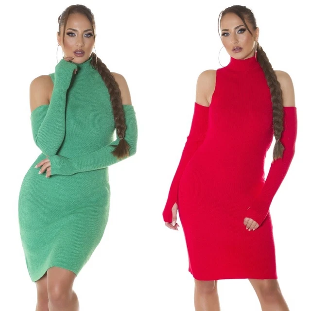 Abito donna vestito dress maniche lunghe a coste con maniche lunghe guanto tubin