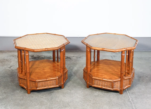 ⚜️ Coppia Tavolini Caffè Coffee Table Design Hollywood Regency Legno Faggio 1960
