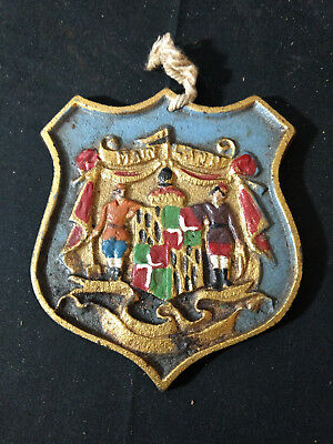 Old Vtg Collectible Hand Painted Cast Iron Maryland State Seal Crest Plaque USA