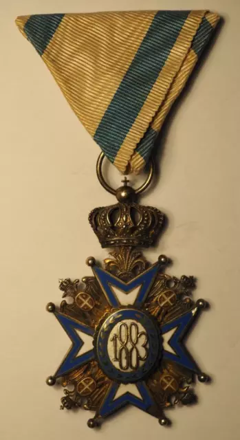 Ancienne Décoration Militaire XIXe (1883) SERBIE en vermeil émaillé 25,3 g. - BE 2