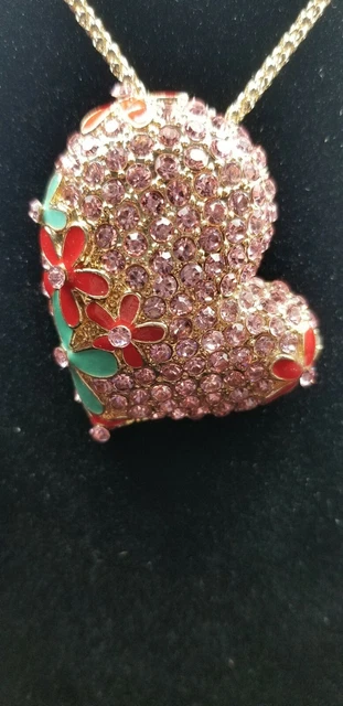 Betsey Johnson Pink Crystal Rhinestone Inlay Heart Pendant Necklace