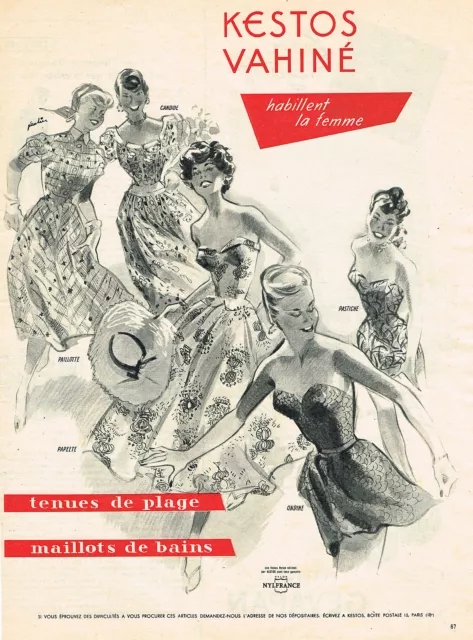 PUBLICITE ADVERTISING 025  1952  KESTOS VAHINE  maillots de bain tenues de plage