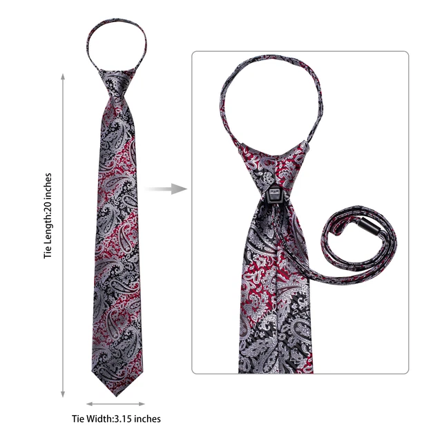 Mens Paisley Ready Knot Pre Tied Formal Zipper Tie Neck Wear Striped Necktie 3