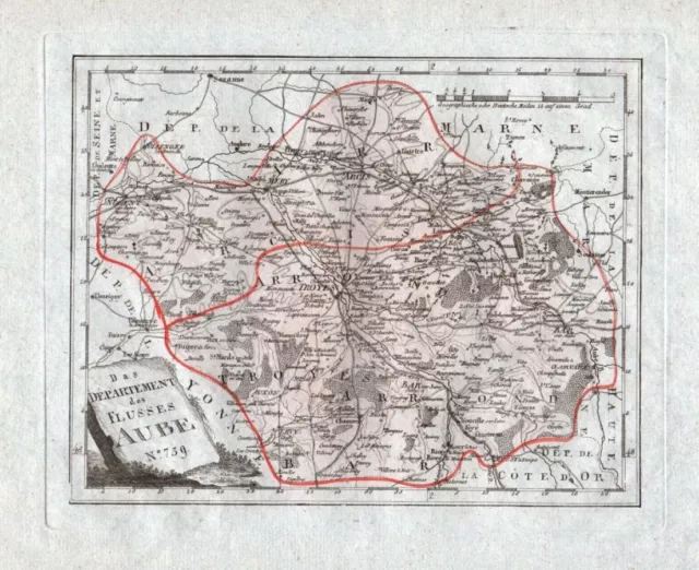 1795 - Aube Troyes Arcis Romilly-sur-Seine - carte gravure map Karte engraving.