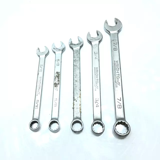Wright Tools Grip Combination Wrench Set Heavy Duty 12-Point 5-Piece 9/16"-7/8"