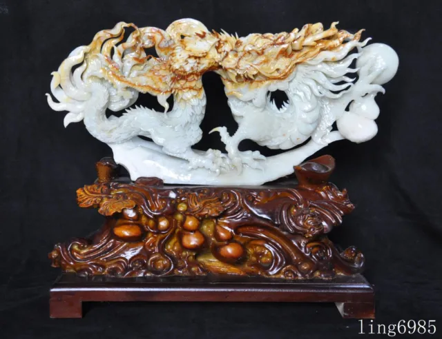 Chinese Xiu Jade Jadeite Carved Fengshui animal dragon Loog statue Decoration