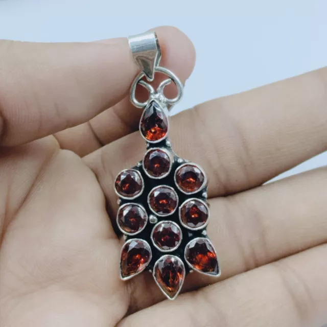 925 Sterling Silver Mozambique Garnet Gemstone Handmade Jewelry Pendant