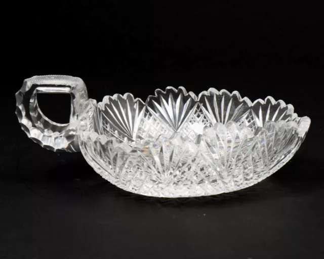 Vintage American Brilliant Period ABP Cut Glass Nappy Dish w. Handle 8" x 6"