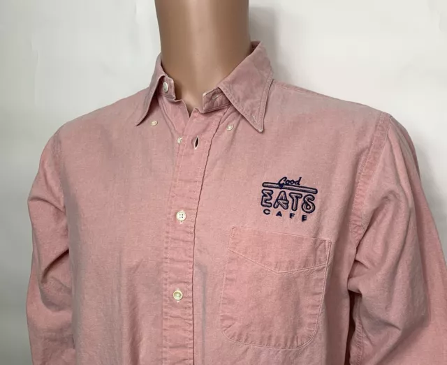 Vintage GOOD EATS CAFE Button Down Men’s Large Employee Uniform BD Baggies Pink