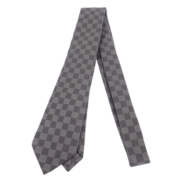 Louis Vuitton Damier Classic Necktie M71214 100% Silk Block Check Gray Mens Used
